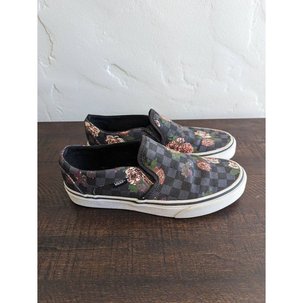 Vans Women's Asher Floral Checkerboard Slip-On Shoes - Size 7.5